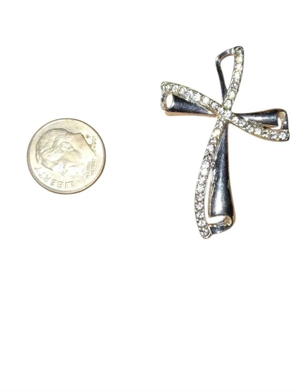 Monet Crystal Rhinestone Silver Cross Brooch Pin Vintage Women Jewelry